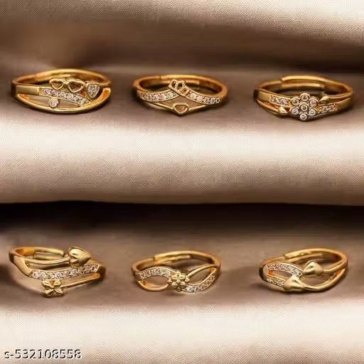 Flaring gold Daily wear ring combo and fingur ring for women and girls pack of 6 pcs