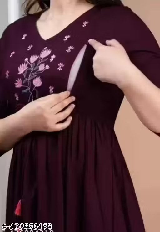 Rangrail Feeding Maternity Kurti Both Side Zip Anarkali Kurta & Kurtis Zipper dress Beautiful Embroidery