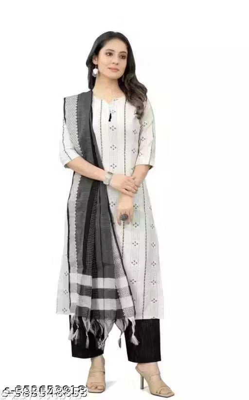 Trendy Kurti Set .Cotton Kurti With Trousers .Khadi Kurti Set .Kurti Set . Comfatebal Kurti .