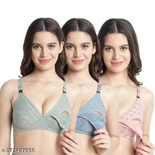 Cotton Multicolour Non-Padded Feeding Bra (Pack of 3)