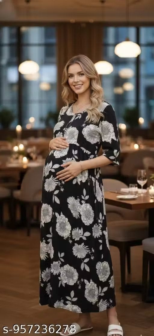 Rayon Casual Printed Maternity Gown