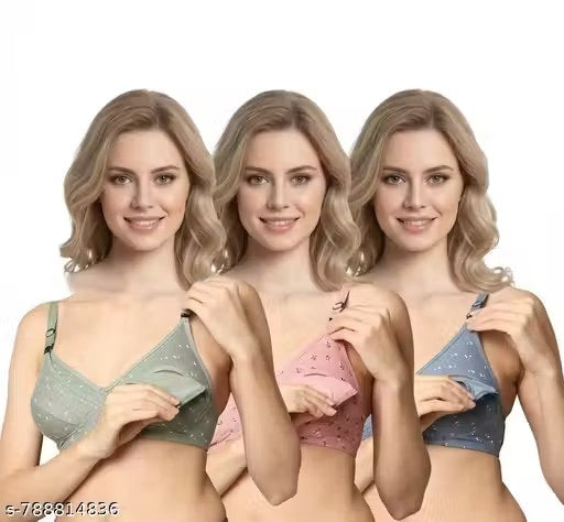 Women's Cotton Non-Padded Feeding Bra (Pack of 3)