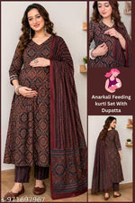 Printed Anarkali Maternity Feeding Kurta, Pant & Dupatta Set
