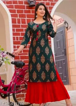 WOMENS RAYON PRINTED STRAIGHT KURTA AND PALAZZO SET FOR GIRLS