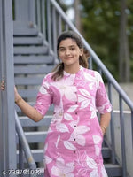 Women Trendy Pink Floral Printed Kurti Pant Set |