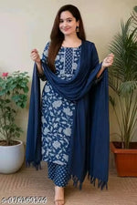 COMBO OF 2 RED ROSE & BLUE PRINTED COTTON KURTI SET FOR WOMEN