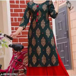 WOMENS RAYON PRINTED STRAIGHT KURTA AND PALAZZO SET FOR GIRLS