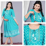 Treading Beautiful Women Printed Turquoise anarkali kurti maternity kurtis