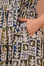 ASTYLES Beautiful Rayon Floral Print Maternity Kurti/Gown With Pocket (Blue&Green)