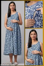 Women's Pure Cotton Printed Maternity Gown/Maternity wear/Feeding Gown A-line Maternity Feeding Dress Maternity Kurti Gown for Women
