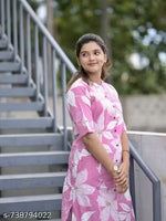 Women Trendy Pink Floral Printed Kurti Pant Set |