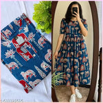 New Design Women Half Sleeves Printed Middy Gown
