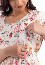 New Woman Anarkali White Multicolor Zip Maternity Feeding Kurta