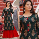 WOMENS RAYON PRINTED STRAIGHT KURTA AND PALAZZO SET FOR GIRLS