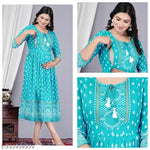 Treading Beautiful Women Printed Turquoise anarkali kurti maternity kurtis