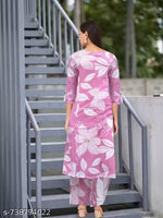 Women Trendy Pink Floral Printed Kurti Pant Set |