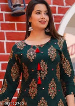 WOMENS RAYON PRINTED STRAIGHT KURTA AND PALAZZO SET FOR GIRLS